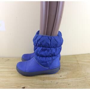 Crocs Boots Kids J2 Blue Winter Puff Pull On Shoes